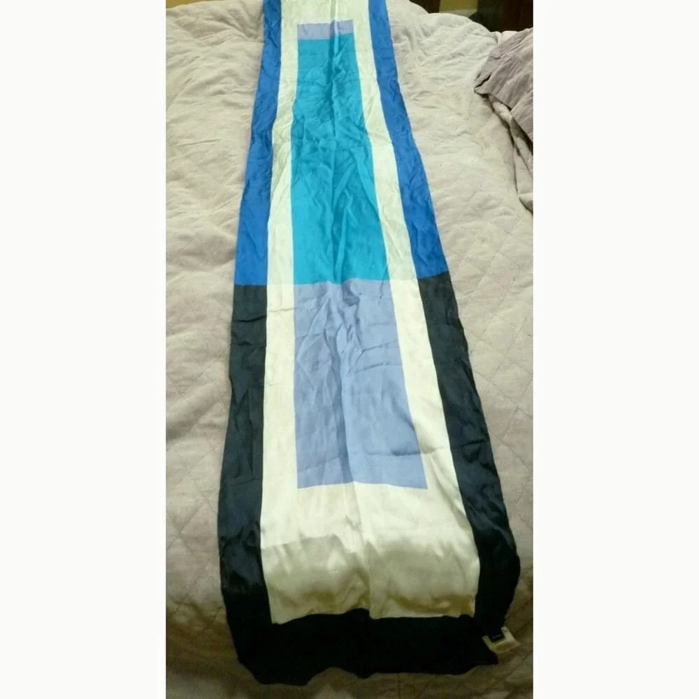 Long rectangle Navy Royal Blue Gray White  Color Block Mod Scarf 13